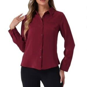 Allegra K Long Sleeve Button Front Shirt Large Red